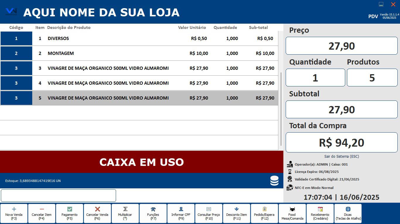 Tela de inserção de Produtos no PDV
